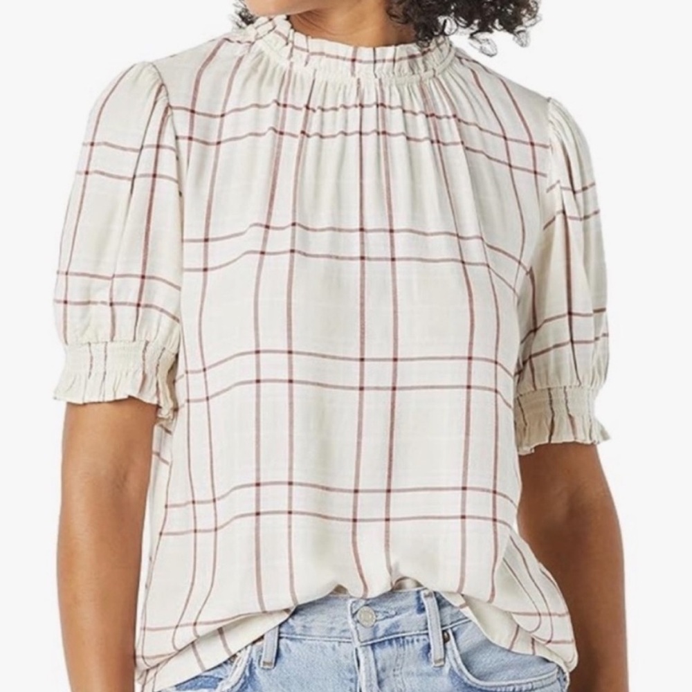 Amazon Essentials Fluid Twill Short Puff Sleeve Smock Detail Shirt